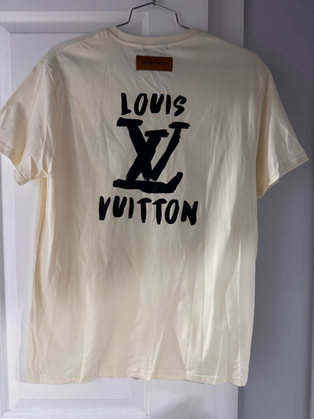 Designer Cream Tee with Bold Black LV Script